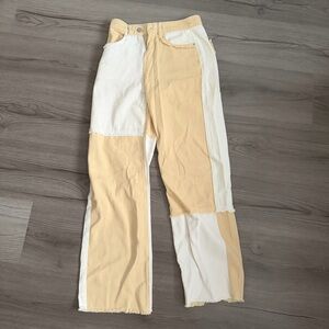Princess Polly Cream and Tan Straight Leg Jeans